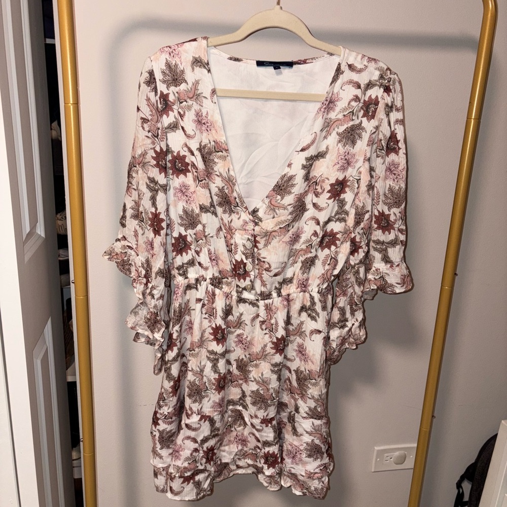 Shore Brand Floral Ruffle Sleeved Dress Large